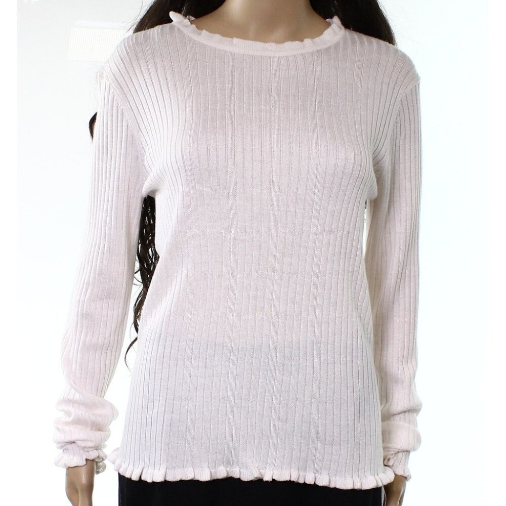 John + Jenn women's ribbed thin ruffle hem lightweight knit sweater
